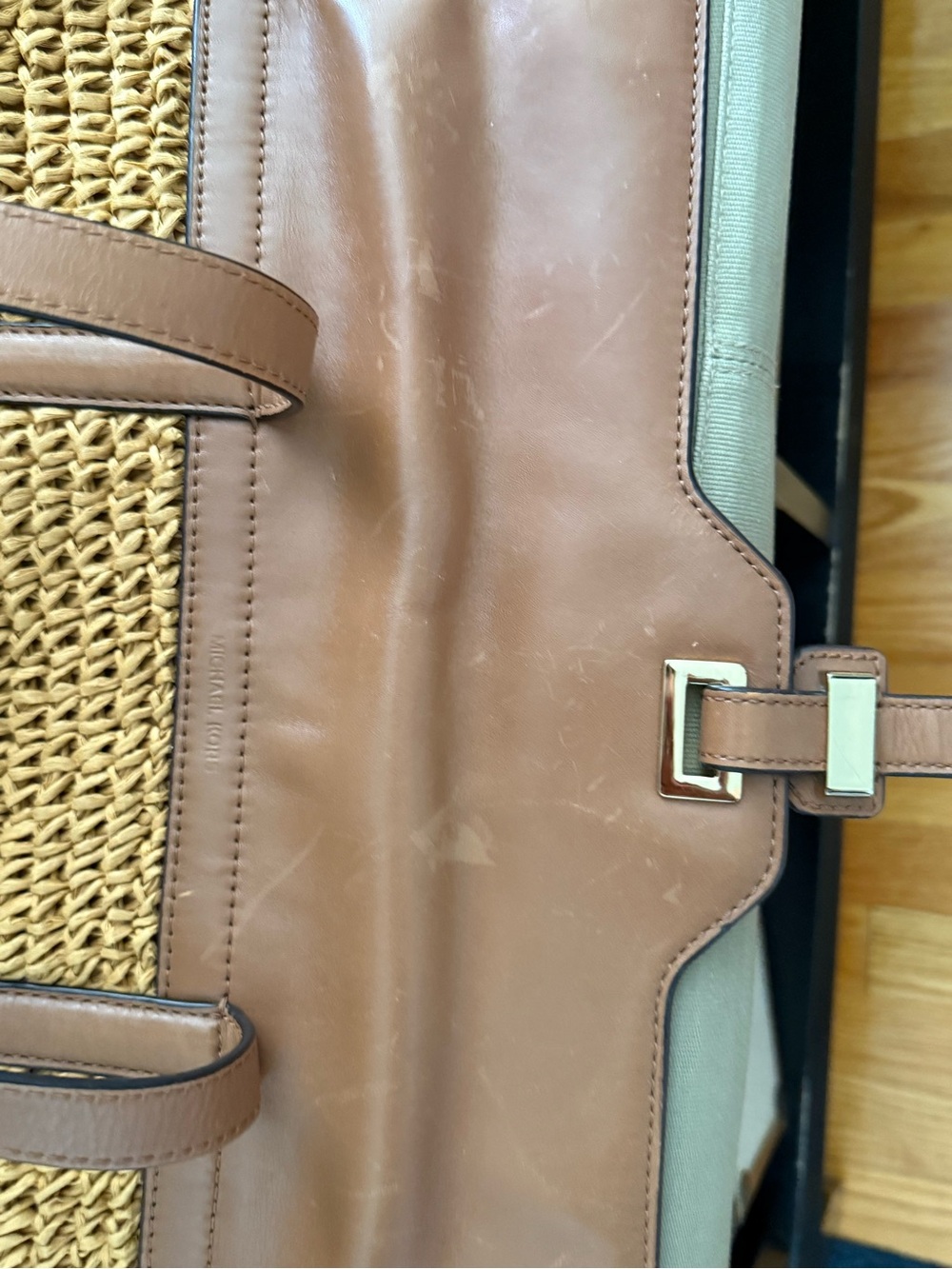 Michael Kors Naomi Tan Leather-Trim Straw Tote - Picture 4 of 4